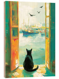Tableau en bois The harbor cat - DejaReve