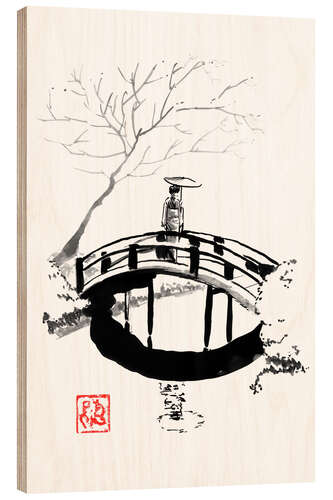 Obraz na drewnie Geisha on the bridge