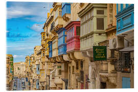 Acrylglasbild Balkone in der Altstadt von Valletta auf Malta - HADYPHOTO