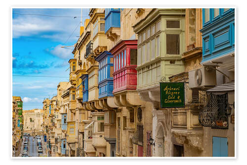 Póster Balconies in the old town of Valletta, Malta