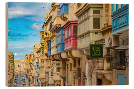 Wood print Balconies in the old town of Valletta, Malta - HADYPHOTO