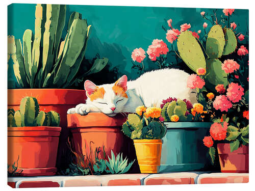 Canvas print Sleeping Cat on a Sunny Terrace