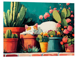 Hartschaumbild Schlafende Katze auf einer sonnigen Terrasse