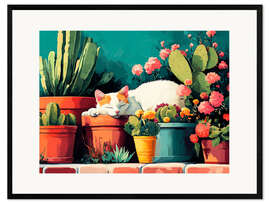 Impresión de arte enmarcada Sleeping Cat on a Sunny Terrace - Anastasia Mamoshina