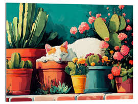 Magnettafel Schlafende Katze auf einer sonnigen Terrasse