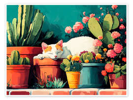 Wall print Sleeping Cat on a Sunny Terrace - Anastasia Mamoshina