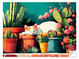 Wandsticker Schlafende Katze auf einer sonnigen Terrasse