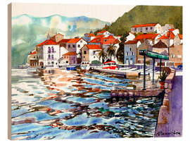 Obraz na drewnie Sea reflections in Perast, Montenegro - Anastasia Mamoshina