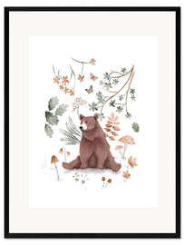 Gerahmter Kunstdruck Aquarell Bär im Wald