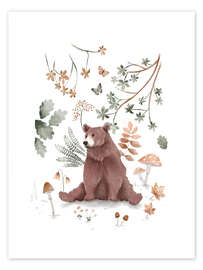 Wall print Watercolor bear in the forest - Urchin Bay