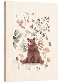 Tableau en bois Watercolor bear in the forest
