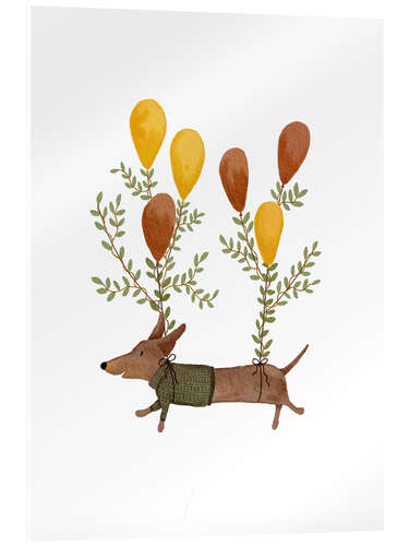 Tableau en verre acrylique Dachshund with balloons