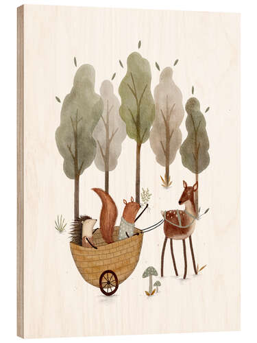 Cuadro de madera Forest animals playing