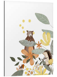 Aluminium print Bear and hedgehog with wildflowers - Urchin Bay