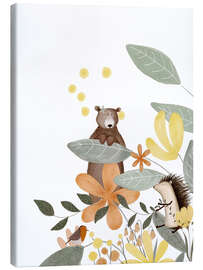 Quadro em tela Bear and hedgehog with wildflowers - Urchin Bay