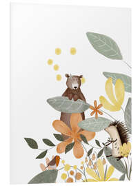 Quadro em PVC Bear and hedgehog with wildflowers - Urchin Bay
