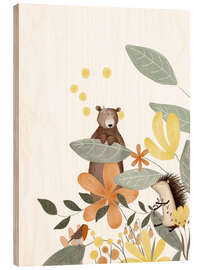 Obraz na drewnie Bear and hedgehog with wildflowers - Urchin Bay