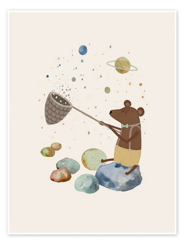 Poster Bleu Bear Catching Stars