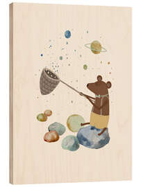 Wood print Bleu Bear Catching Stars - Urchin Bay