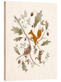 Print på træ Berry branch with animals - Urchin Bay