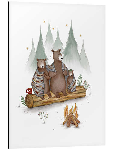 Quadro em alumínio Bear family at the campfire