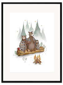Gerahmter Kunstdruck Familie Bär am Lagerfeuer