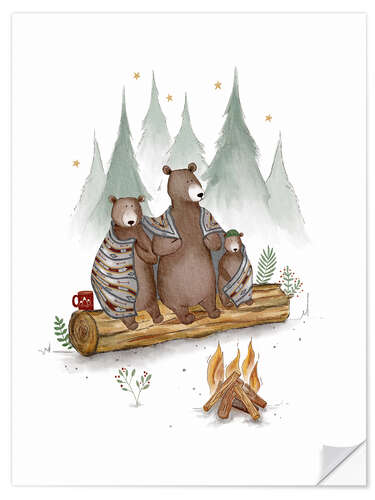 Wandsticker Familie Bär am Lagerfeuer