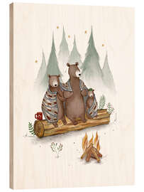Print på træ Bear family at the campfire - Urchin Bay
