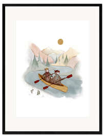 Inramat konsttryck Family Bear Kayaking