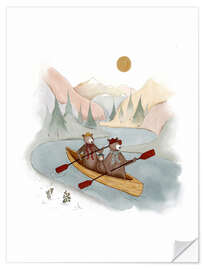 Wandsticker Familie Bär im Paddelboot