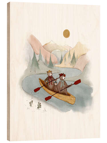 Cuadro de madera Family Bear Kayaking