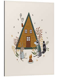 Aluminium print Cozy campfire with rabbit and raccoon - Urchin Bay