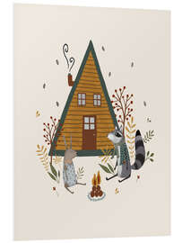 Quadro em PVC Cozy campfire with rabbit and raccoon - Urchin Bay