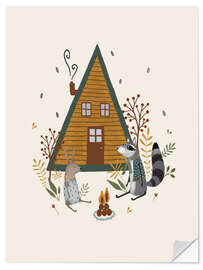 Vinilo para la pared Cozy campfire with rabbit and raccoon - Urchin Bay