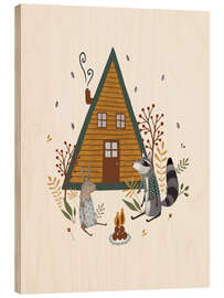 Obraz na drewnie Cozy campfire with rabbit and raccoon - Urchin Bay