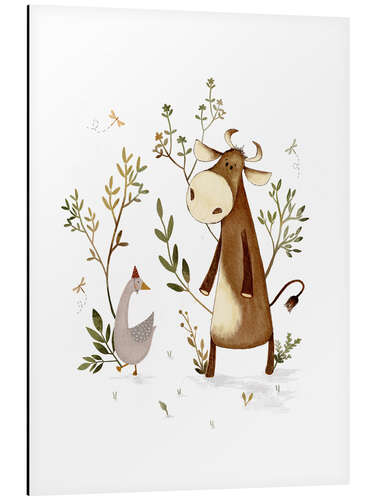 Aluminium print Walk with cow and goose
