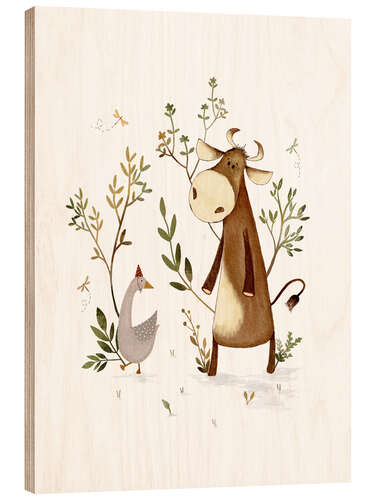 Obraz na drewnie Walk with cow and goose