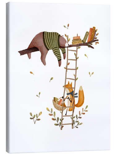 Quadro em tela Bedtime stories with fox and bear