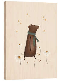 Wood print Bernard Bear with wildflowers - Urchin Bay