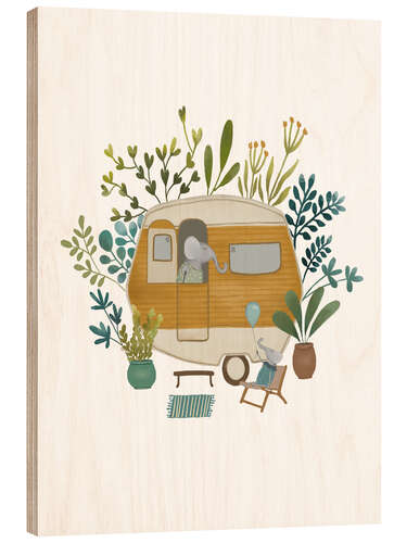 Holzbild Kleiner Elefanten-Caravan