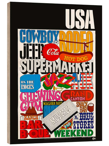 Wood print USA Travel PopArt