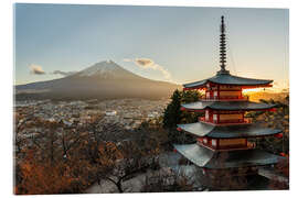 Akryylilasitaulu Fujisan and Chureito Pagoda in the evening light