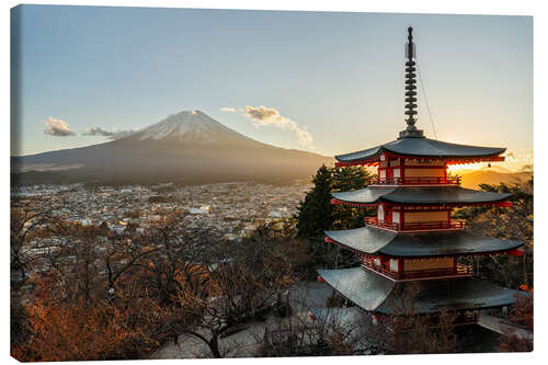 Canvas print Fujisan and Chureito Pagoda in the evening light