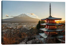 Canvas print Fujisan and Chureito Pagoda in the evening light - Andreas Wonisch