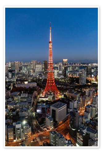 Póster Tokyo Tower at night with Christmas lights