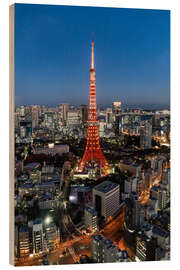 Holzbild Tokyo Tower bei Nacht mit Weihnachts-Beleuchtung - Andreas Wonisch