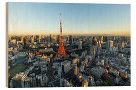 Holzbild Tokio Skyline mit Tokyo Tower im goldenen Abendlicht - Andreas Wonisch