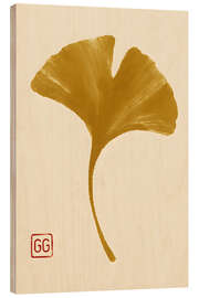 Obraz na drewnie Wabi-Sabi Golden Ginkgo Leaf - Gradient Grooves
