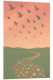 Cuadro de metacrilato Meadow with flower path at sunset - Gradient Grooves
