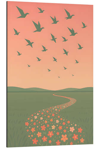 Obraz na aluminium Meadow with flower path at sunset